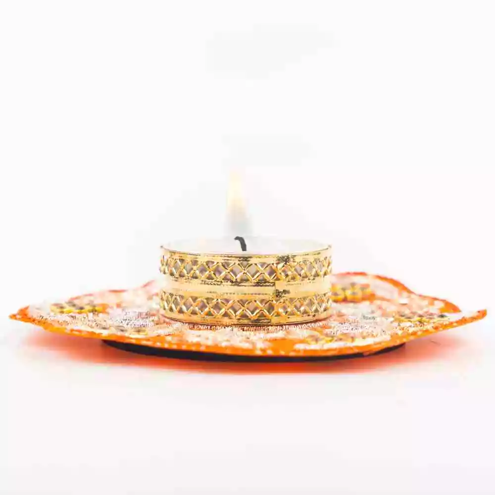 Vibrant Orange Floral Candle Holder Diwali Gift